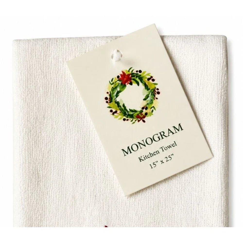 Christmas Beach Joy Kitchen Dish Towel Sand Dollar Starfish White Cotton Holiday